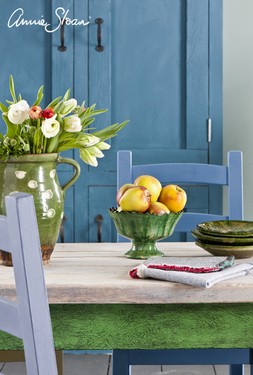 Spring Dining Room, Duck Egg Blue Wall Paint, Multi coloured chairs, Linen Unions image 6 (1).jpg